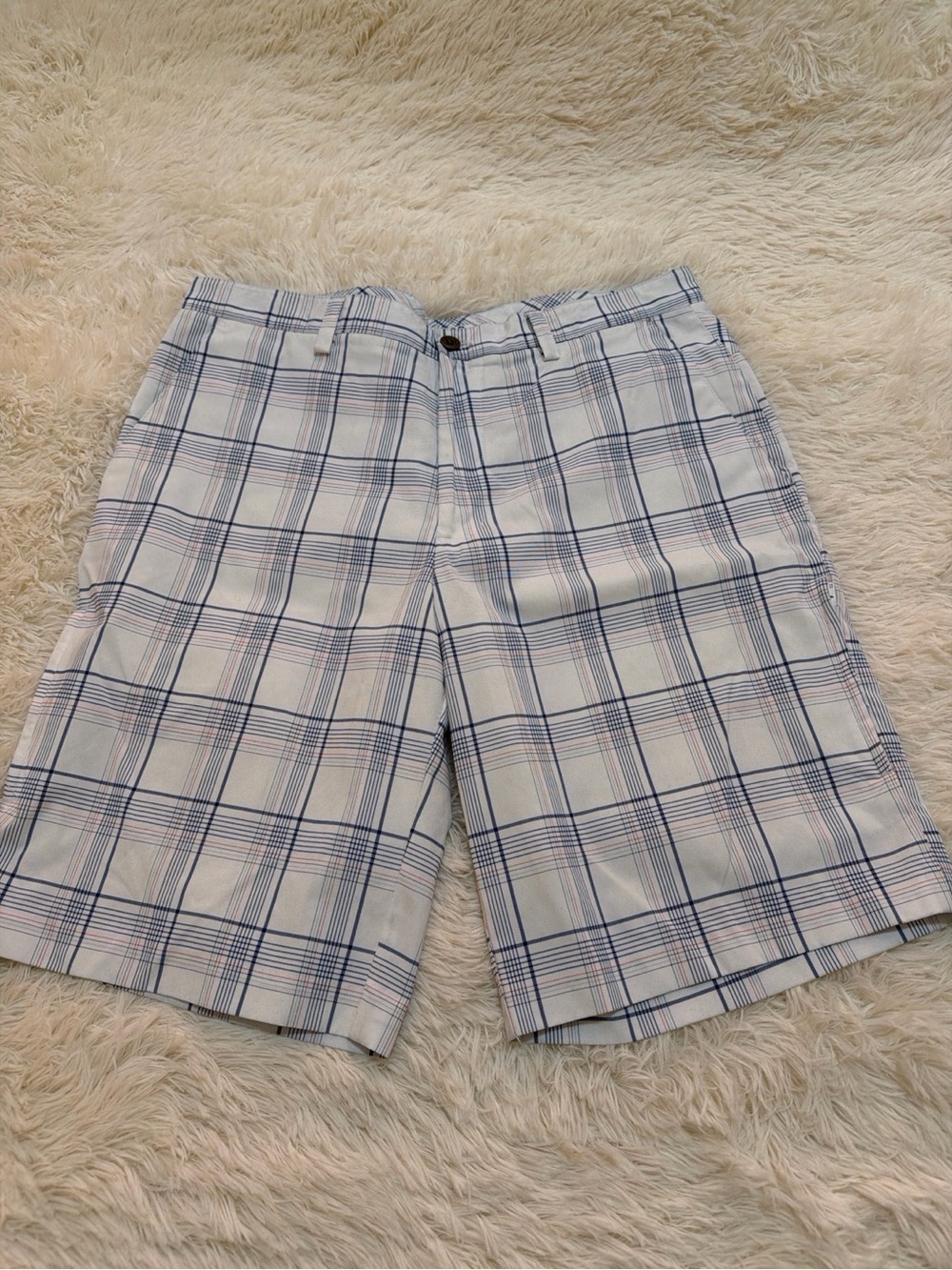 Izod White Plaid Shorts with Navy and Light Gray